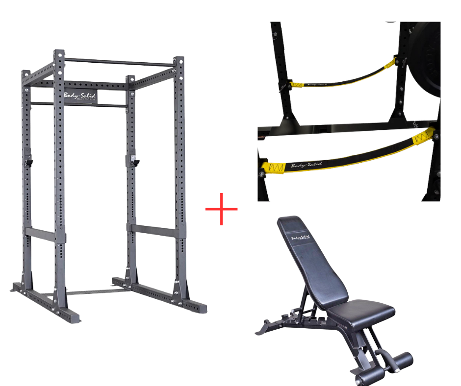 Body-Solid SPR1000SSP2 Commercial Power Rack w/Power Rack Strap Safeties + Adjustable Bench (New)