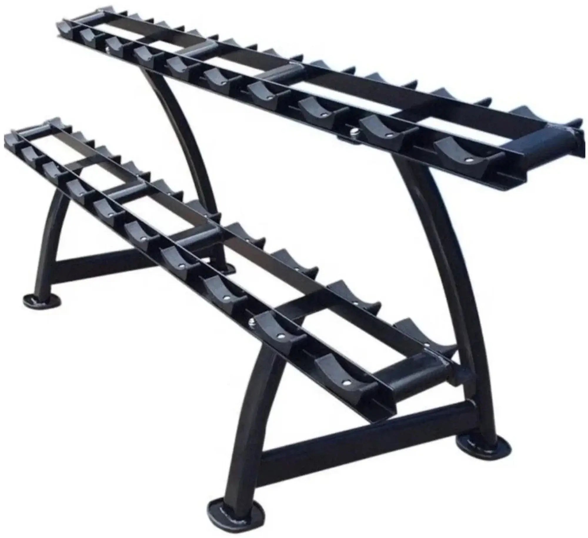 French Fitness - 2 Tier Saddle Dumbbell Rack V2, 10 Pairs (New) - Angled View