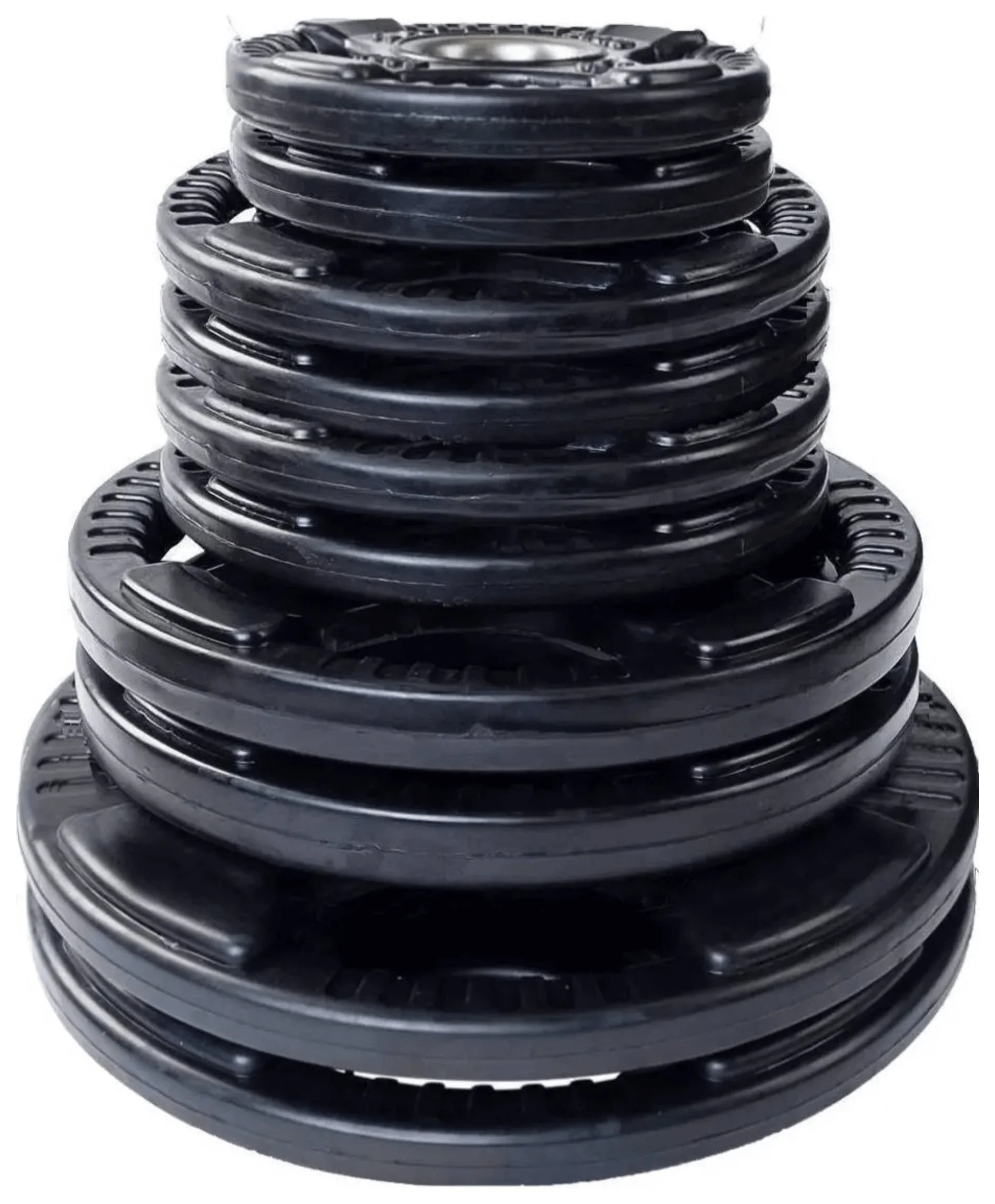 French Fitness Rubber Grip Weight Plate Set w/7 ft Bar 305 lbs + Rack + Bench (New)