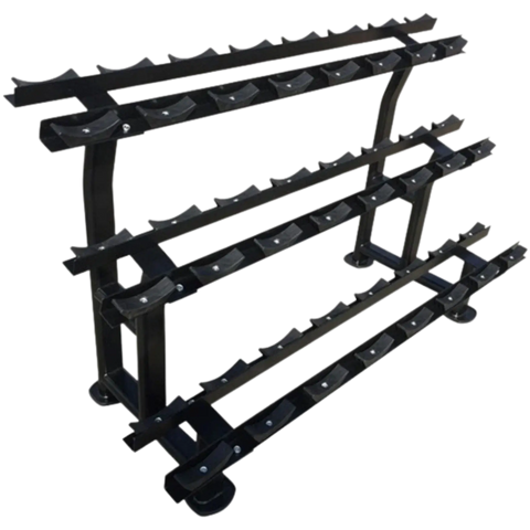 French Fitness - 3 Tier Saddle 12 Pair Dumbbell Rack (New) - Angled View