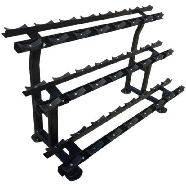 French Fitness - 3 Tier Saddle 12 Pair Dumbbell Rack (New) - Angled View