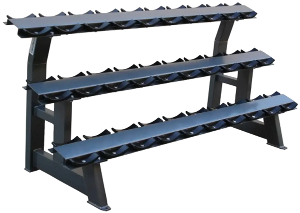 French Fitness 3 Tier Saddle 15 Pair Dumbbell Rack - Angled View