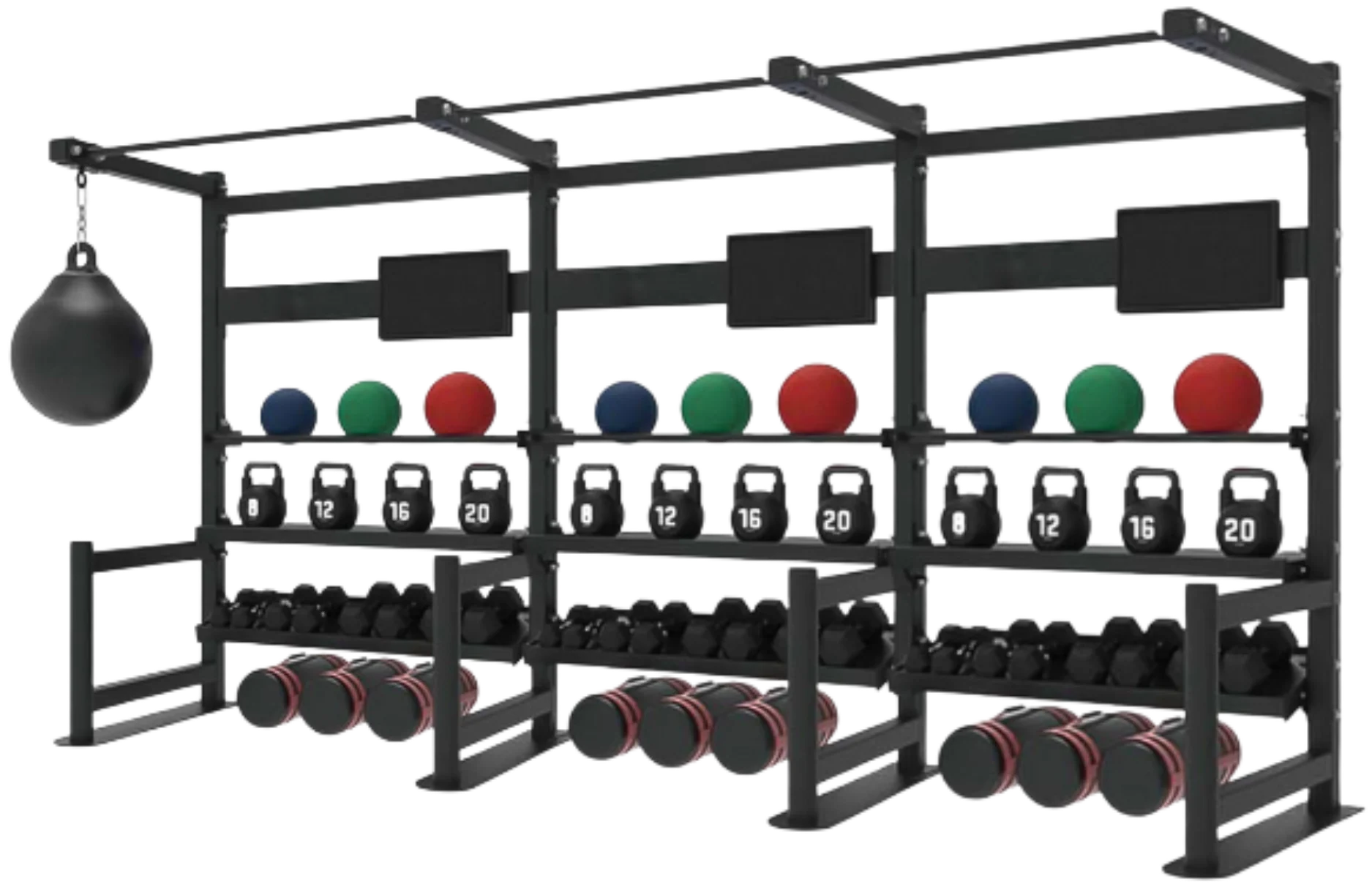 French Fitness 4 Tier Storage Squat Rack Pull Up - 3 Sections 157" (New)