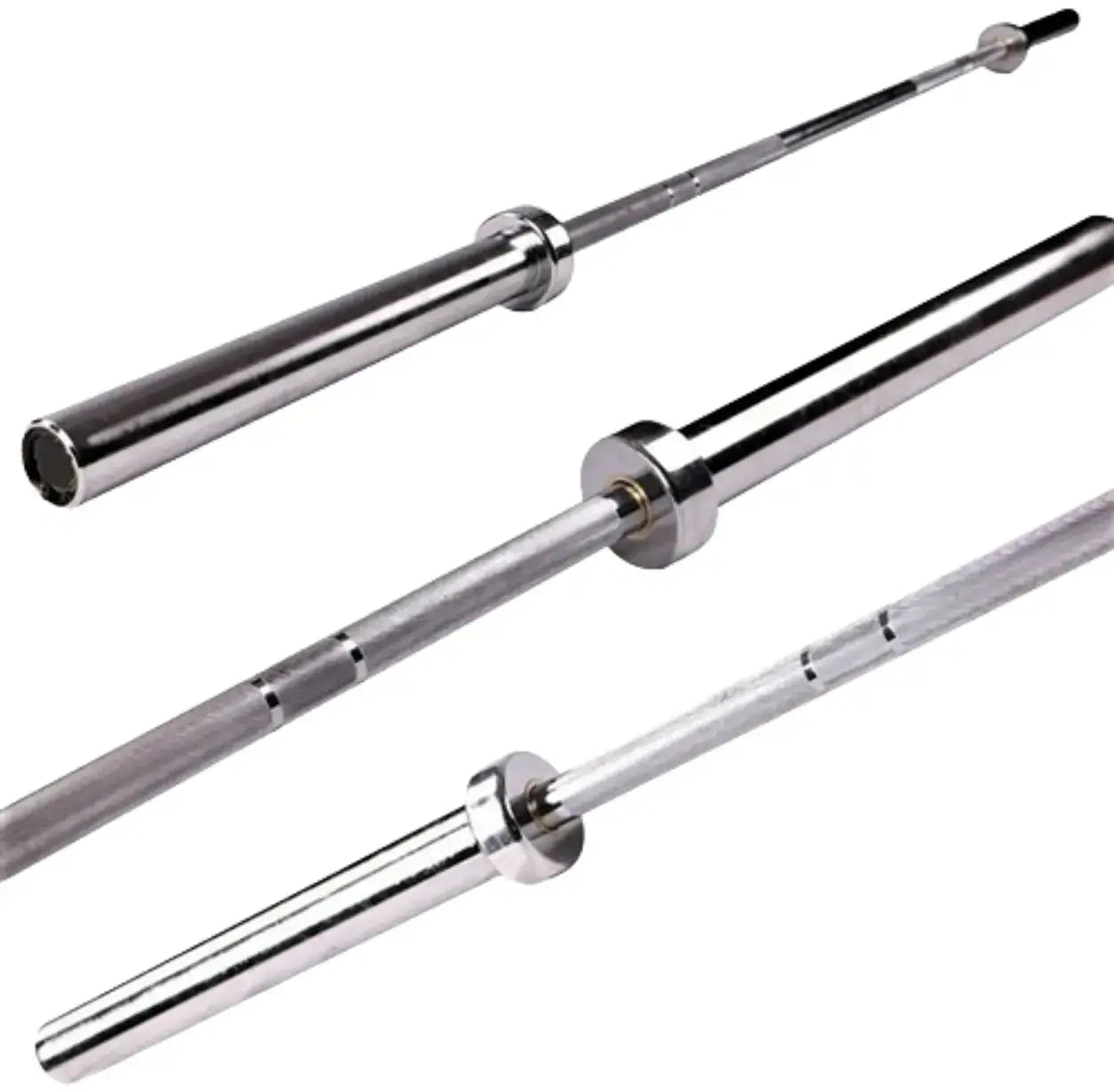 French Fitness 6' Chrome Olympic Bar - 33 Lbs (New)  - Angled View