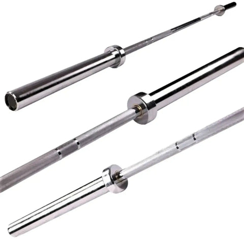 French Fitness 6' Chrome Olympic Bar - 33 Lbs (New)  - Angled View