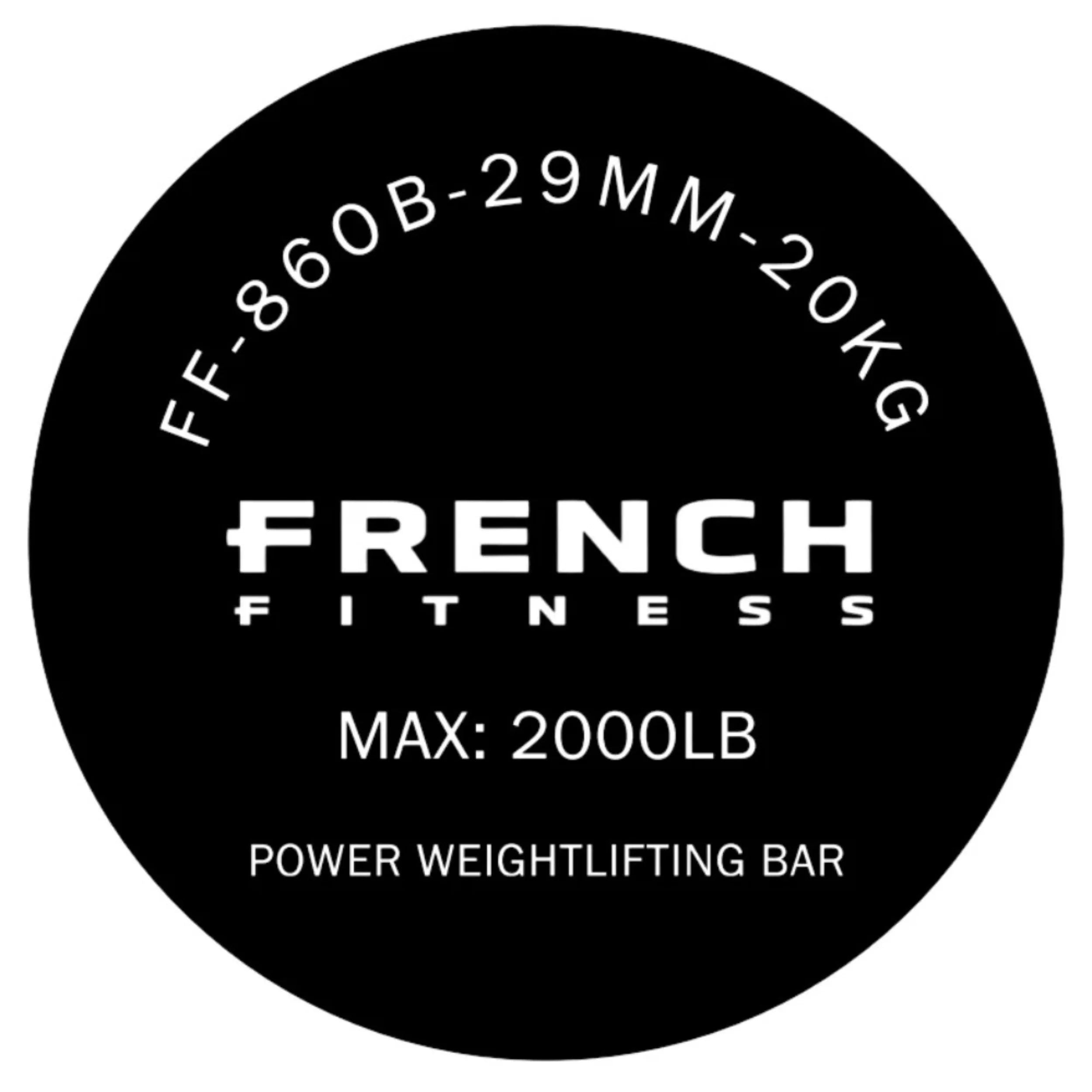 7' (86") 45 Lb Olympic Elite Power Bar -2000 Lb French Fitness - Label View