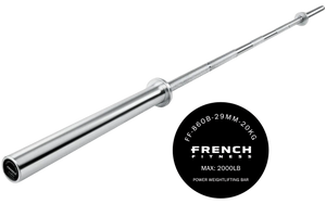 7' (86") 45 Lb Olympic Elite Power Bar -2000 Lb French Fitness - Angled View