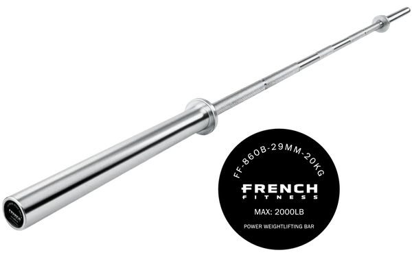 7' (86") 45 Lb Olympic Elite Power Bar -2000 Lb French Fitness - Angled View