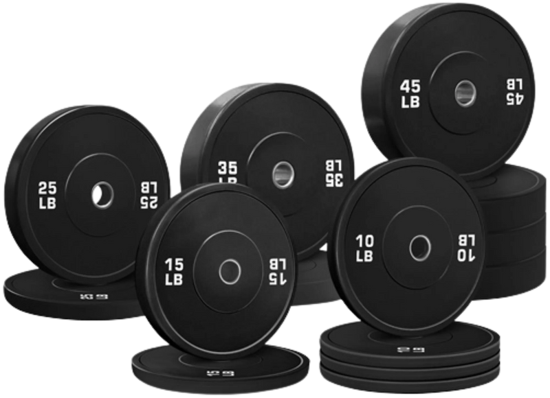 French Fitness Olympic Black Bumper Plate Set 370 lbs - Blank (New)