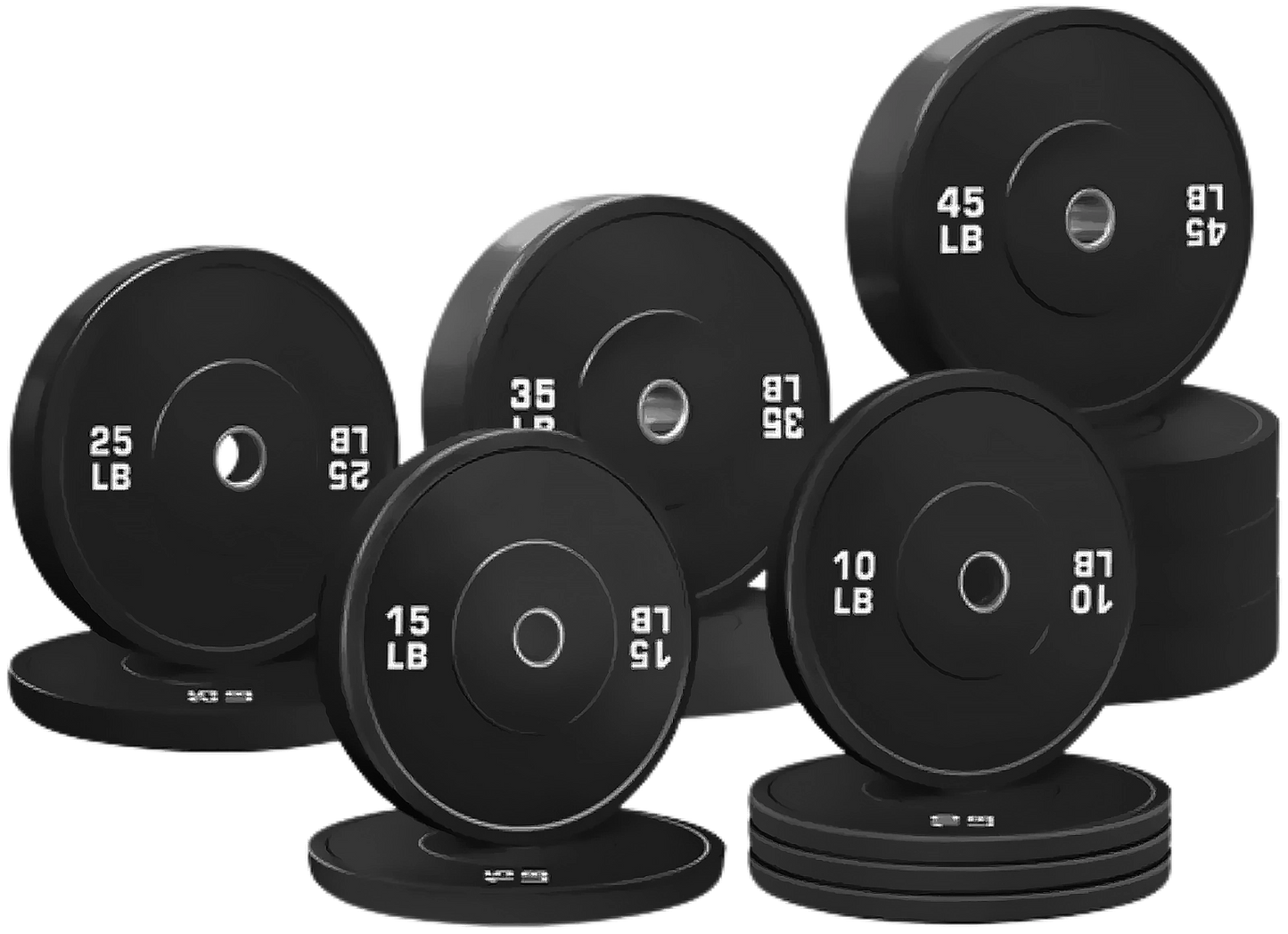 French Fitness Olympic Black Bumper Plate Set 370 lbs - Blank (New)