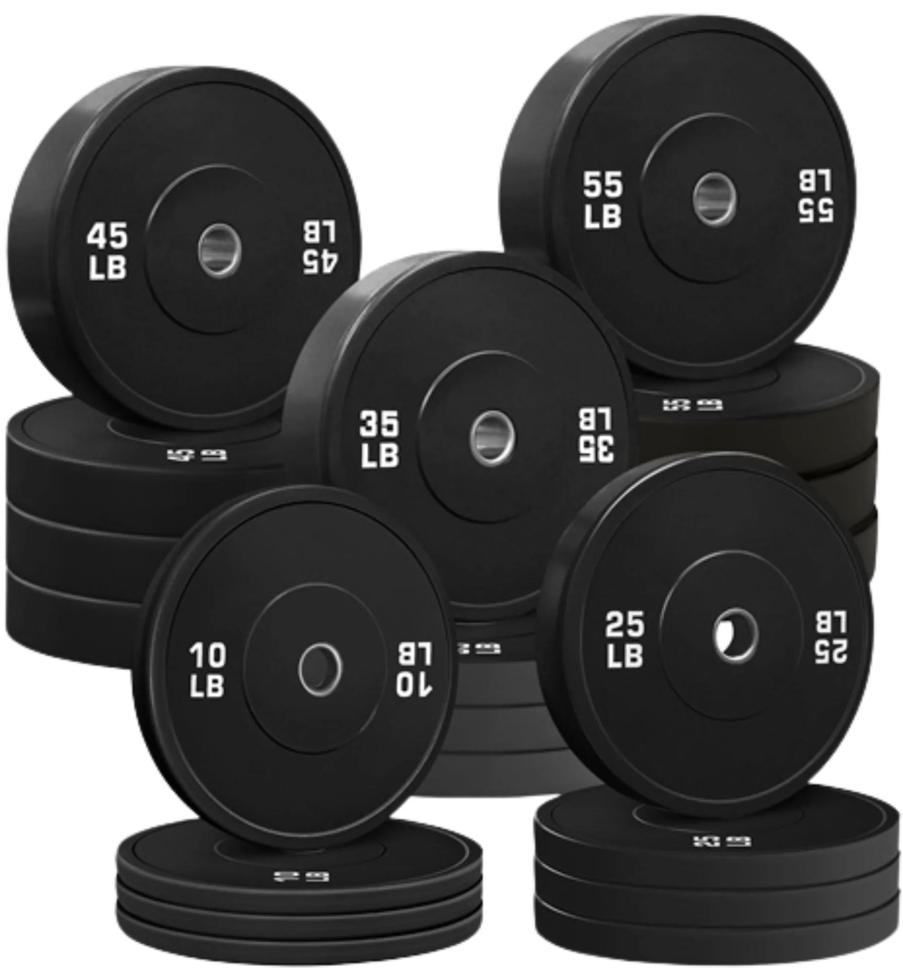 French Fitness Olympic Black Bumper Plate Set 680 lbs - Blank (New)