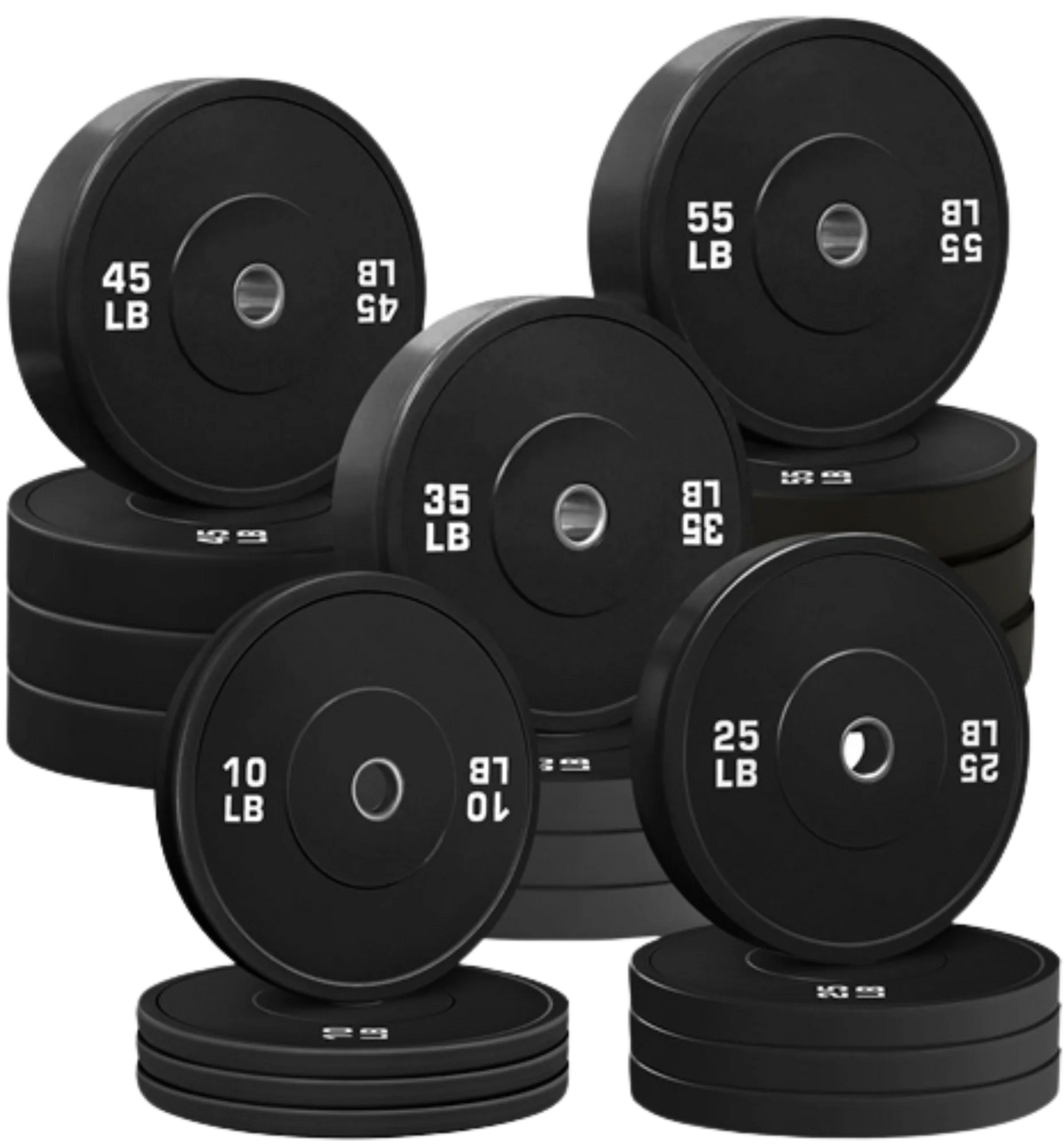 French Fitness Olympic Black Bumper Plate Set 680 lbs - Blank (New)
