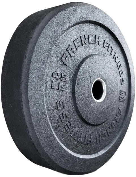 French Fitness Olympic Bumper Plates Set w/7 ft Olympic Bar 515 lbs - Crumb Rubber (New)