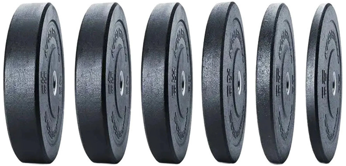 French Fitness Olympic Bumper Plates Set w/7 ft Olympic Bar 515 lbs - Crumb Rubber (New)