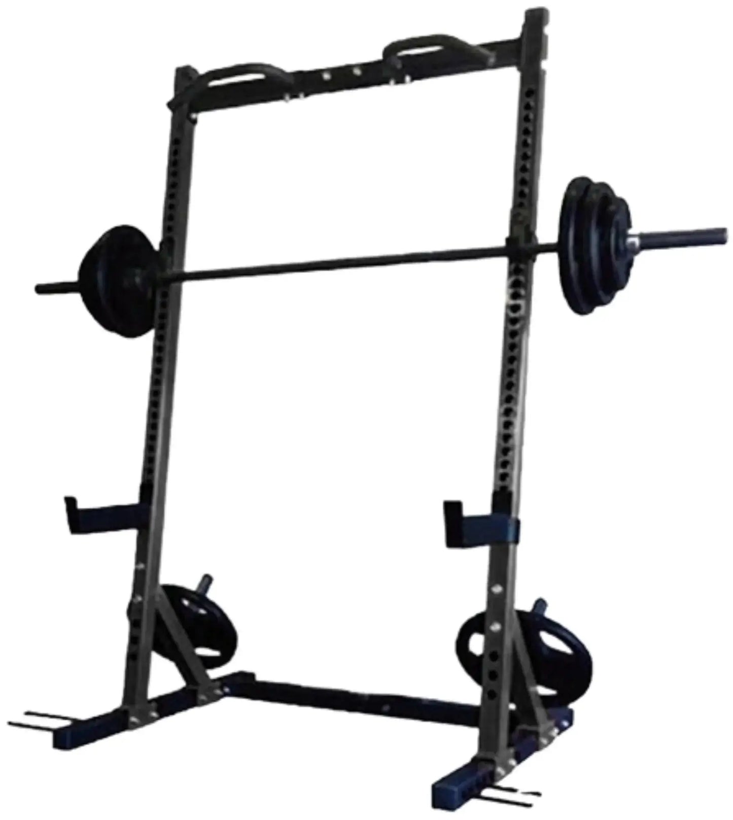 French Fitness Colored Rubber Grip Weight Plate Set w/7 ft Bar 305 lbs + Rack + Bench (New) Image 2
