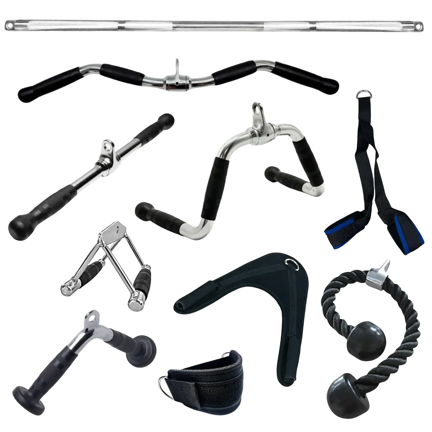 French Fitness 10 piece cable attachment bundle front view