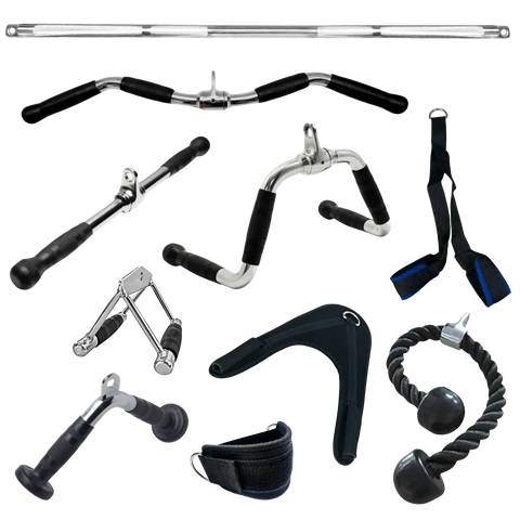 French Fitness 10 piece cable attachment bundle front view