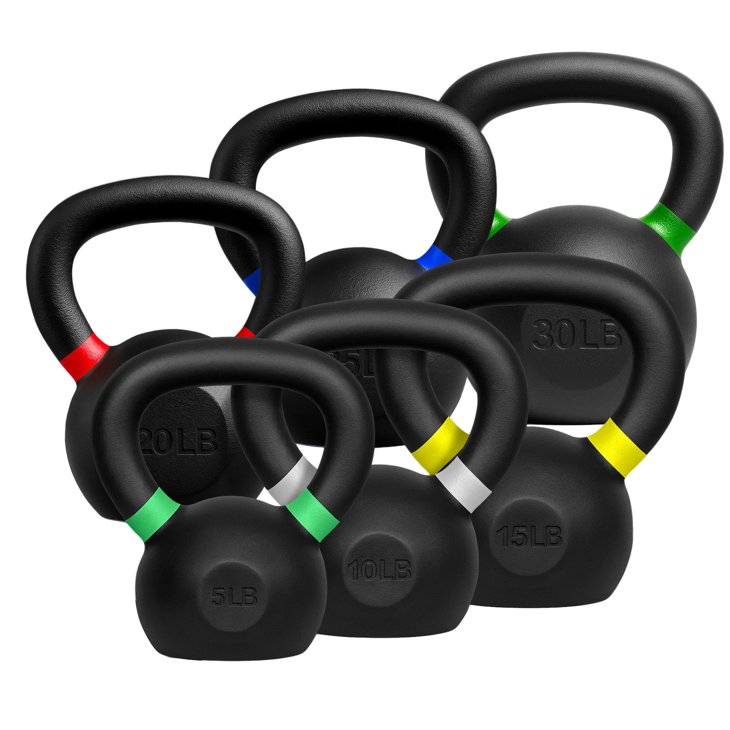 French Fitness Cast Iron Kettlebell Set 5-30 lbs - Front View