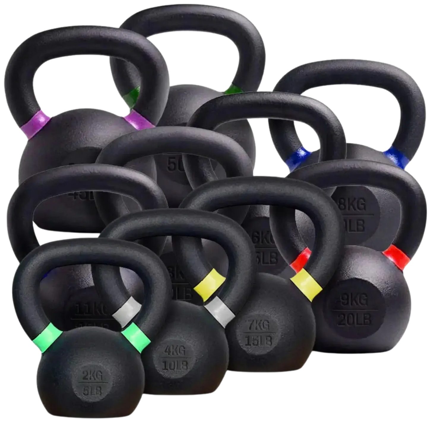 French Fitness - Cast Iron Kettlebell Set 5-50 lbs (New) - Front View