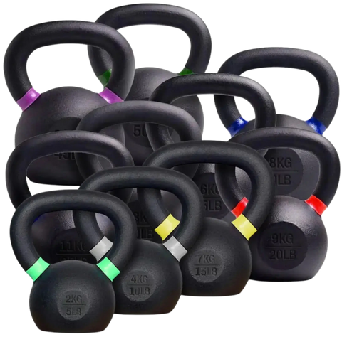 French Fitness - Cast Iron Kettlebell Set 5-50 lbs (New) - Front View