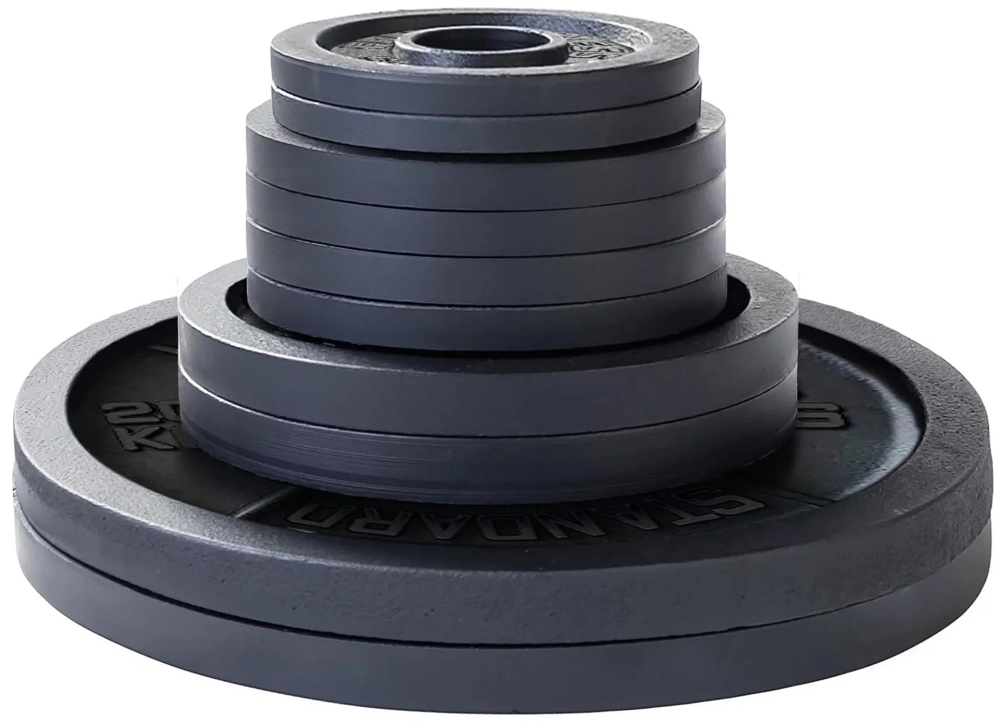 French Fitness Cast Iron Olympic Weight Plate V1 Set w/7 ft Olympic Bar 235 lbs (New)