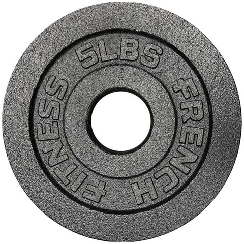 French Fitness - Cast Iron Olympic Weight Plate V1 Set w/7 ft Olympic Bar 235 lbs (New) - Side View