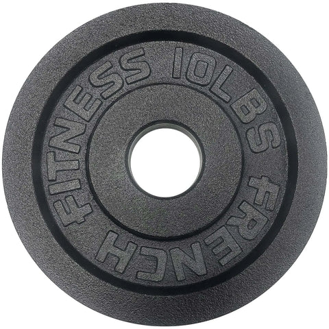French Fitness - Cast Iron Olympic Weight Plate V1 Set w/7 ft Olympic Bar 235 lbs (New) - Side View