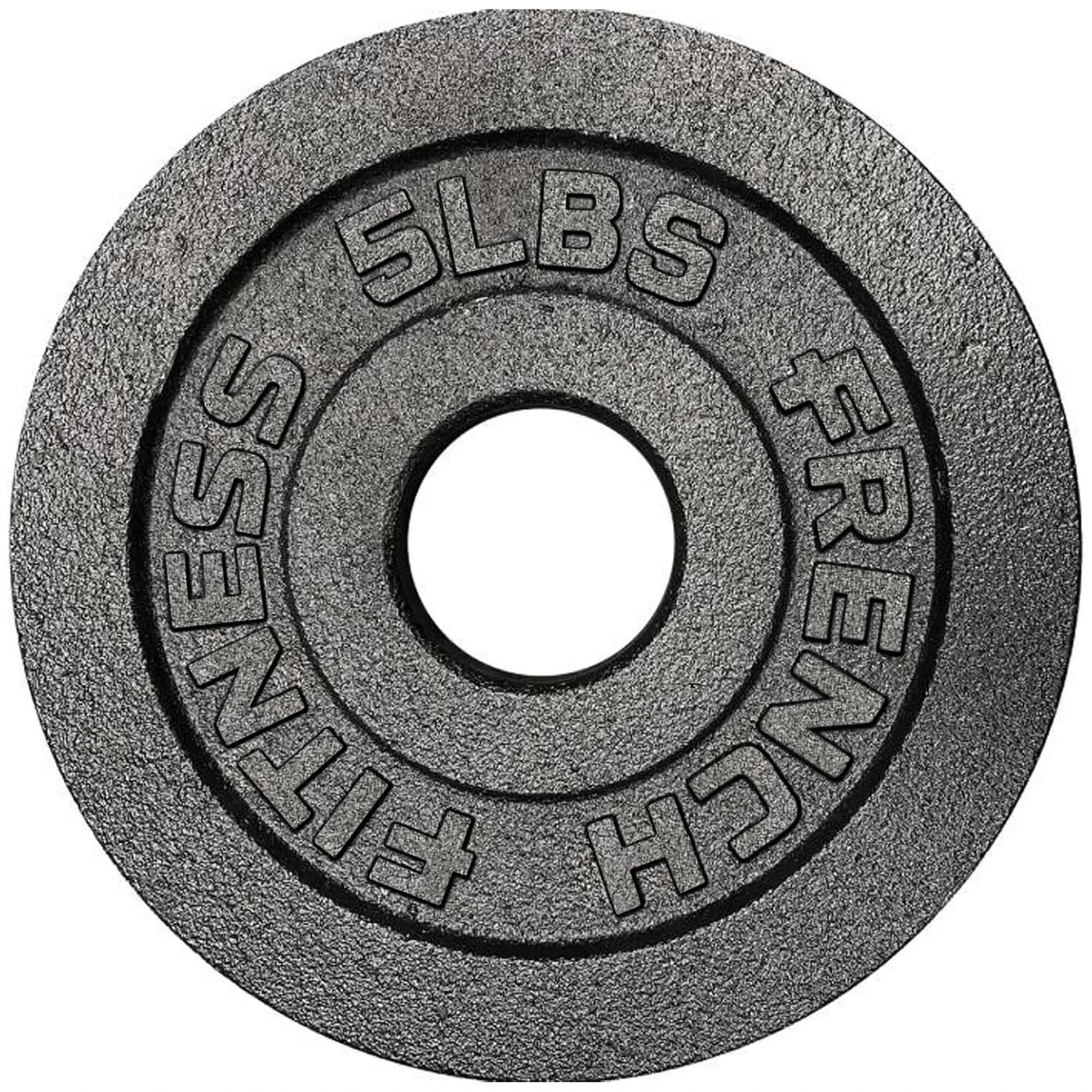 French Fitness - Cast Iron Olympic Weight Plate V1 Set w/7 ft Olympic Bar 305 lbs (New) - Side View