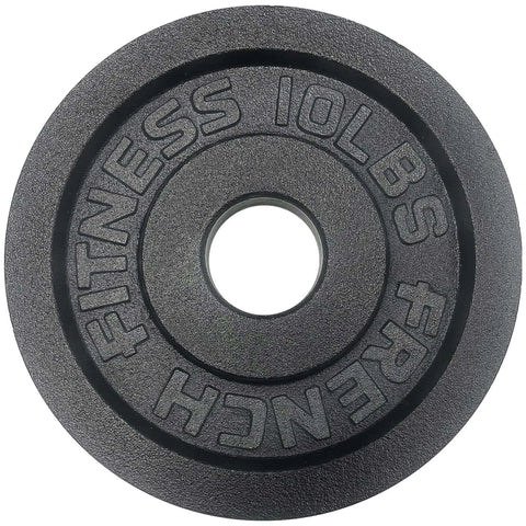 French Fitness - Cast Iron Olympic Weight Plate V1 Set w/7 ft Olympic Bar 305 lbs (New) - Side View