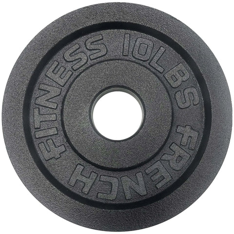 French Fitness - Cast Iron Olympic Weight Plate V1 Set w/7 ft Olympic Bar 395 lbs (New) - Side View