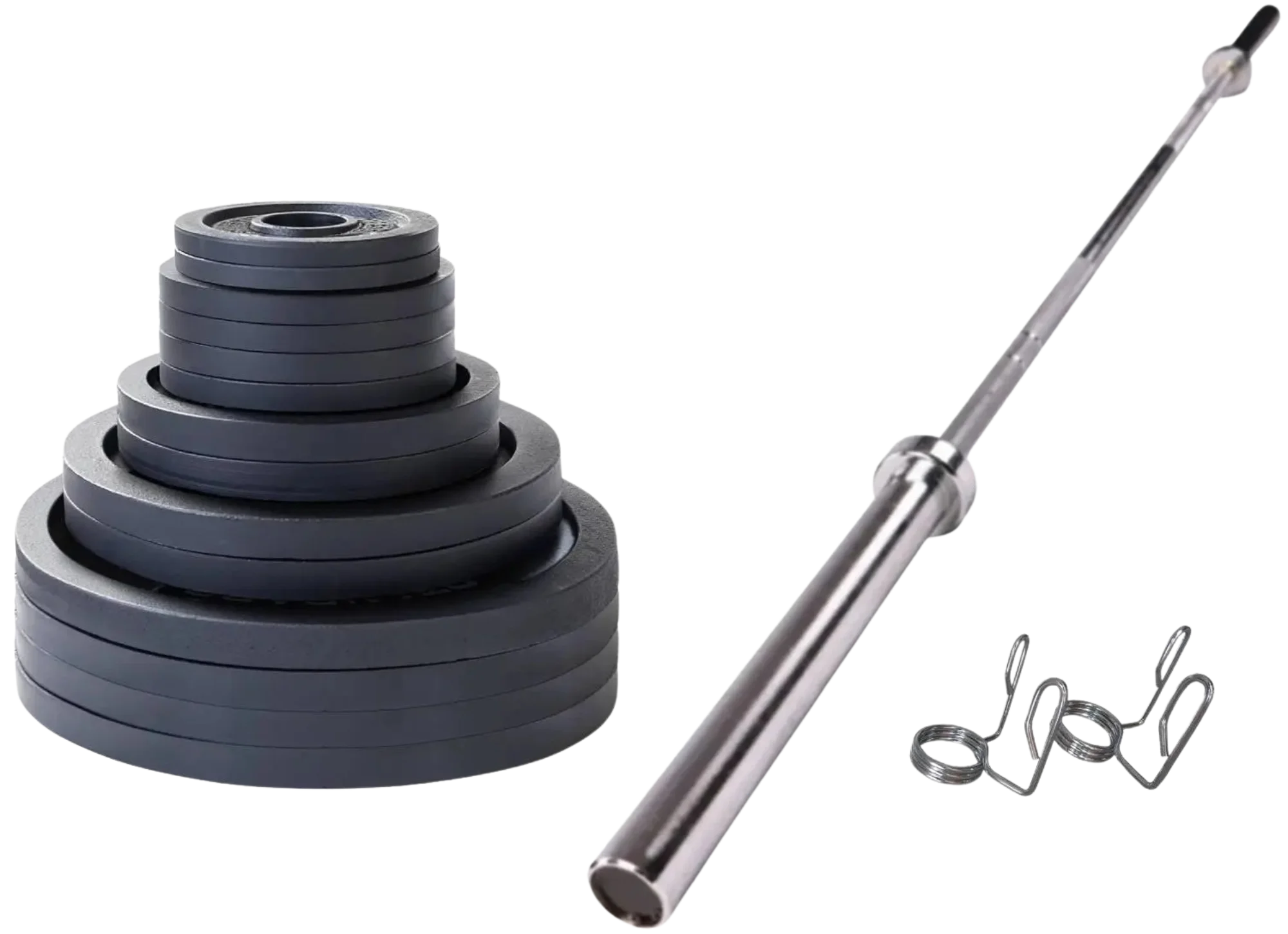 French Fitness Cast Iron Olympic Weight Plate V1 Set w/7 ft Olympic Bar 395 lbs (New)