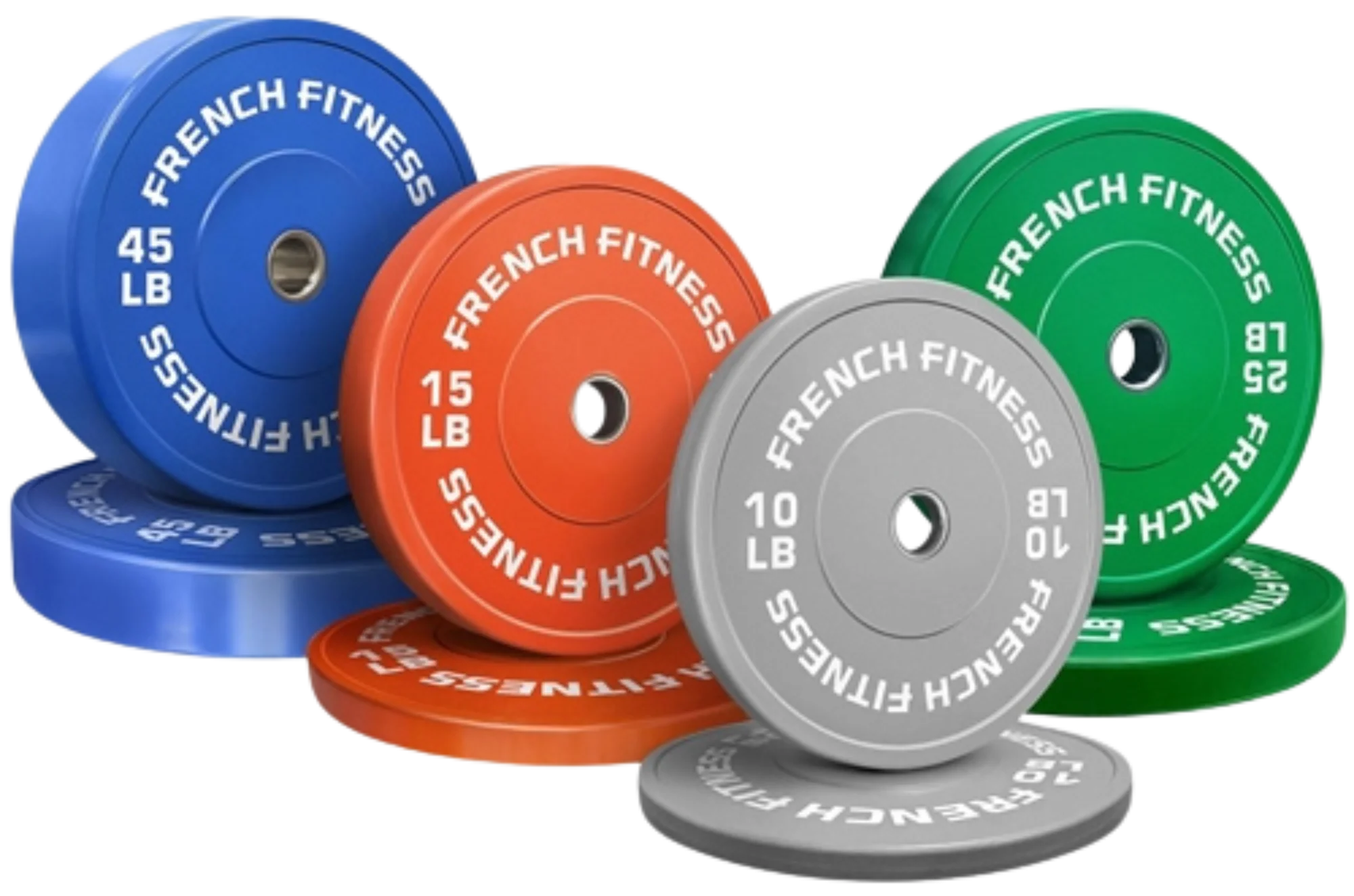 French Fitness Olympic Colored Bumper Plate Set 190 lbs (New)