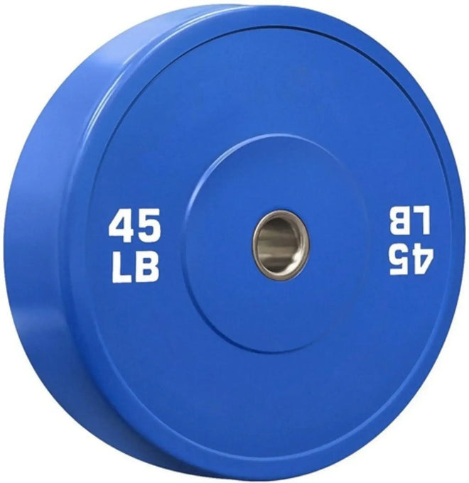 French Fitness Olympic Colored Bumper Plate Set 190 lbs - Blank - Angled View