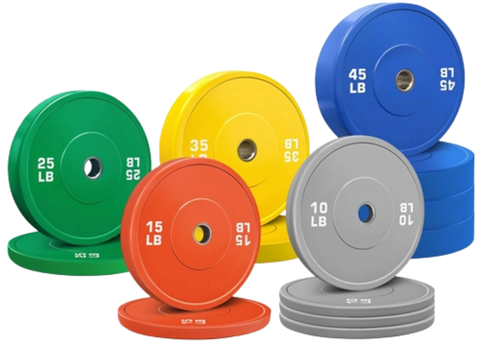 French Fitness Olympic Colored Bumper Plate Set 370 lbs - Blank (New)