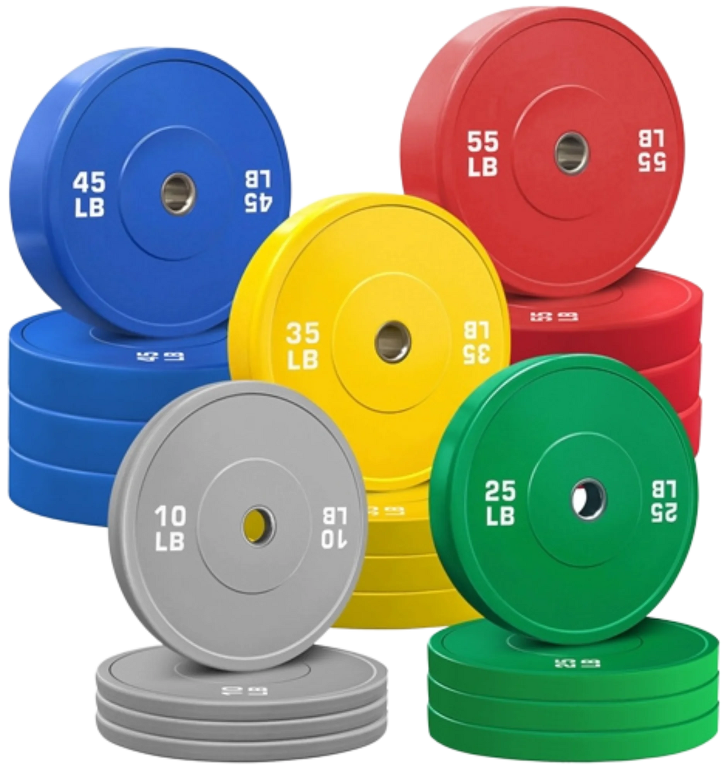 French Fitness Olympic Colored Bumper Plate Set 680 lbs - Blank (New)
