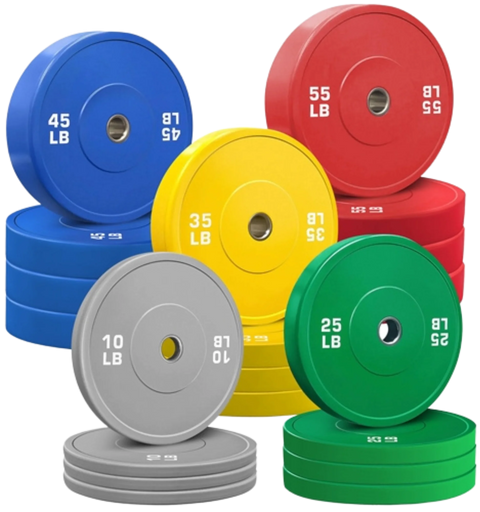 French Fitness Olympic Colored Bumper Plate Set 680 lbs - Blank (New)