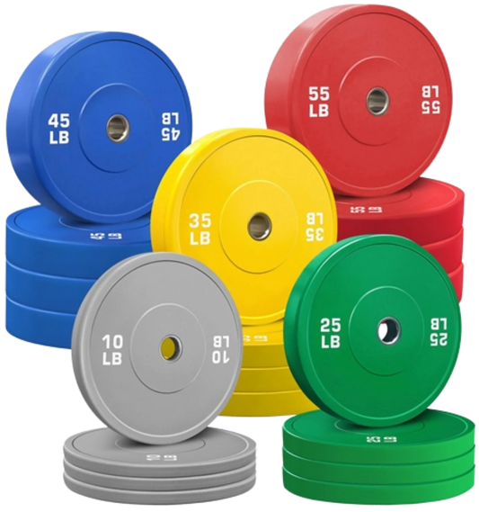 French Fitness Olympic Colored Bumper Plate Set 680 lbs - Blank (New) Image