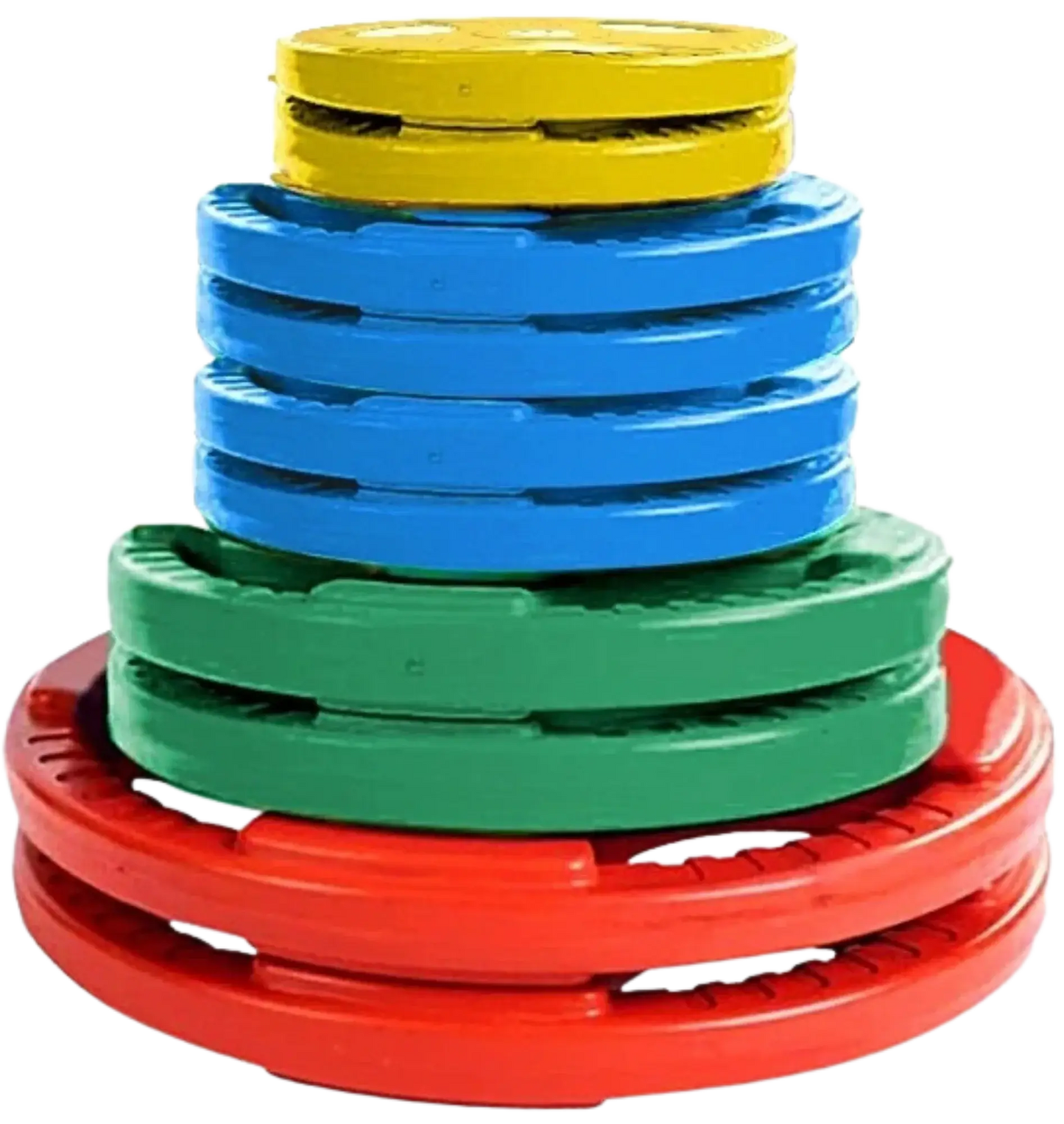 French Fitness Colored Rubber Grip Olympic Plate Set 190 lbs (New) Image