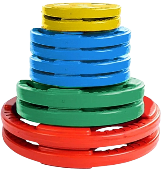 French Fitness Colored Rubber Grip Olympic Plate Set 190 lbs (New)