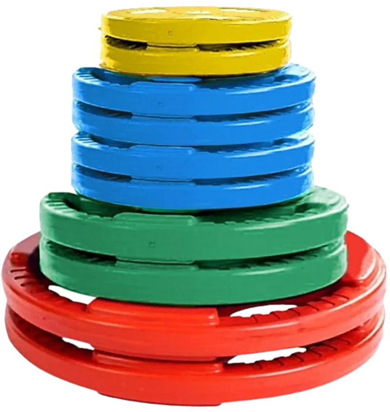 French Fitness Colored Rubber Grip Olympic Plate Set 190 lbs (New) Image