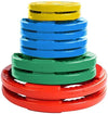 French Fitness Colored Rubber Grip Weight Plate Set w/7 ft Olympic Bar 235 lbs (New)