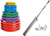 French Fitness Colored Rubber Grip Weight Plate Set w/7 ft Olympic Bar 395 lbs (New)