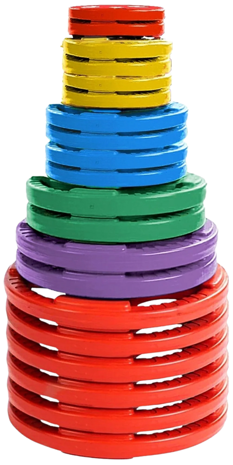 French Fitness Colored Rubber Grip Olympic Plate Set 450 lbs (New)