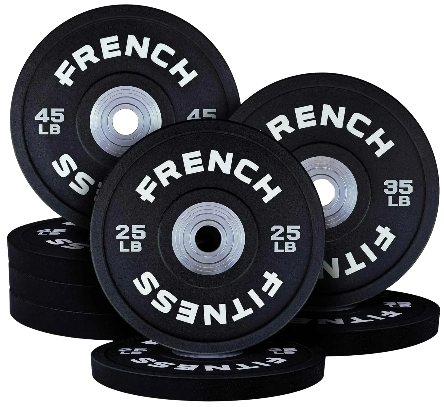 French Fitness Competition Urethane Bumper Plate Set 300 lb Black (New) Image