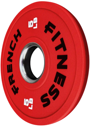 French Fitness Competition Urethane Bumper Plate 5 lb Colored (Red) - Angled View