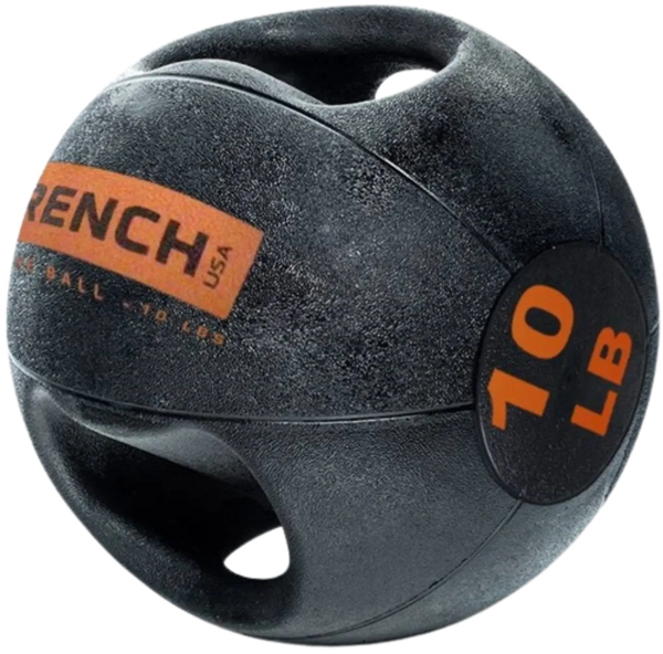 French Fitness Dual Grip Medicine Ball w/Handles 10 lb - Angled View