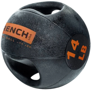 French Fitness Dual Grip Medicine Ball w/Handles 14 lb - Angled View
