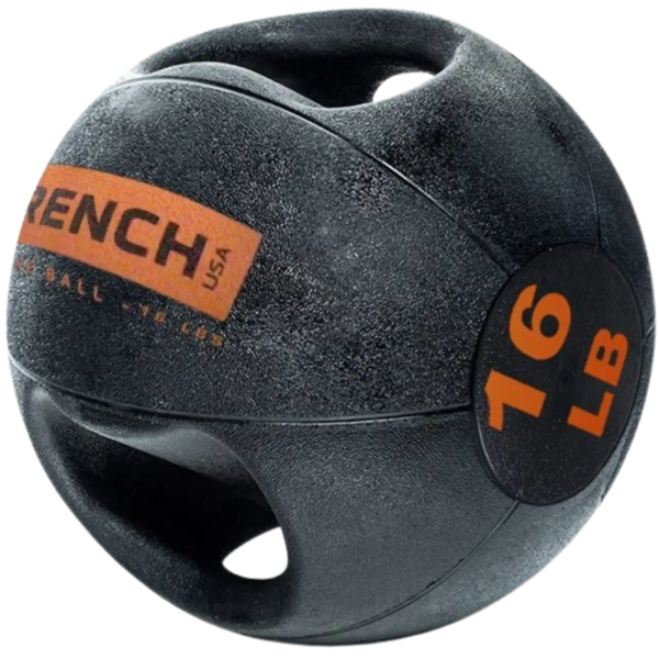 French Fitness Dual Grip Medicine Ball w/Handles 16 lb - Angled View
