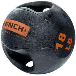 French Fitness Dual Grip Medicine Ball w/Handles 18 lb - Angled View