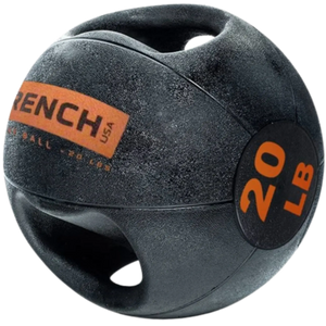 French Fitness Dual Grip Medicine Ball w/Handles 20 lb - Angled View